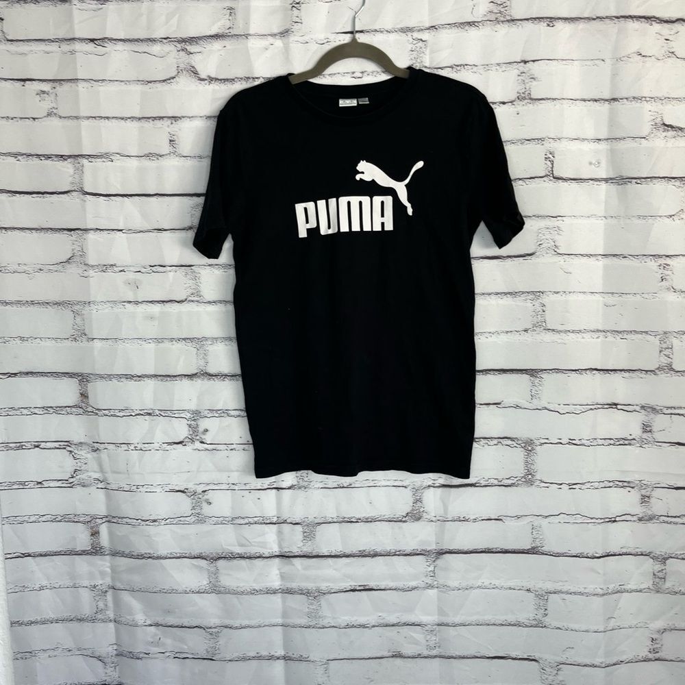 PUMA Classic Logo T-Shirt Women’s XS Black White Cotton Crew Neck Athletic Tee